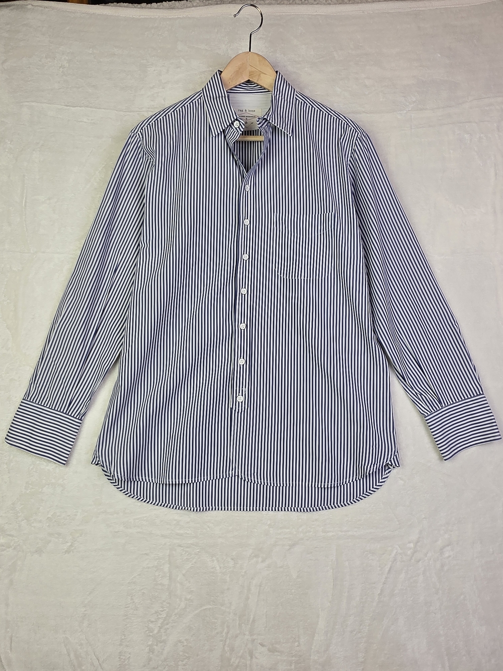 Rag And Bone Tailored Workwear Shirt Mens‎ Small White Blue Stripe Long Sleeve